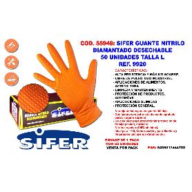 GUANTE SIFER NITRILO 9,5GR 8M DIAMANTADO NARANJA-LION C-50U T-L