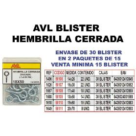 AVL BLISTER HEMBRILLA-CANCAMO CERRADA 16X30 ZINCADA  1526 (CAJA 15 UNIDADES)