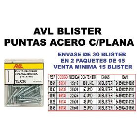 AVL BLISTER PUNTA PUNTILL ACERO 2,5X30 CABEZA PLANA ZINCADA 1625 (CAJA 15 UNIDADES)