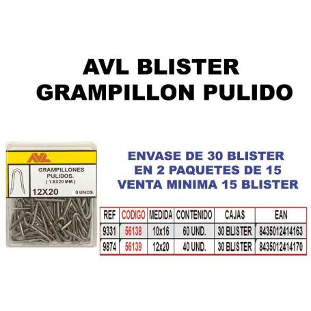 AVL BLISTER GRAMPILLON 10X16 PULIDO   9331 (CAJA 15 UNIDADES)