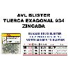 AVL BLISTER TUERCA HEXAGONAL 934 4 MM ZINCADA  2455 (CAJA 15 UNIDADES)