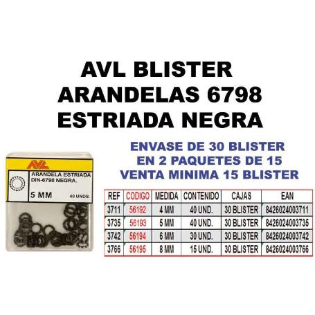 AVL FINSTOCK BLISTER ARANDELA 6798 ESTRIADA 4 MM NEGRA 3711 (CAJA 15 UNIDADES)