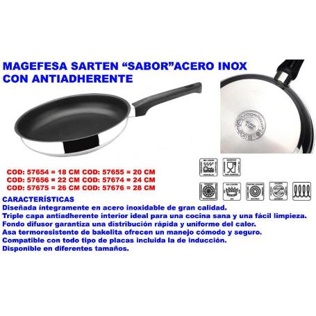 MAGEFESA SARTEN SABOR FINSTOCK ACERO INOX ANTIADHERENTE 26 CM