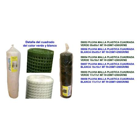 PLUVIA MALLA PLASTICA CUADRADA 290GR-M2 BLANCA 17X17X 1MT R 25MT