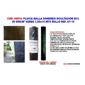 PLUVIA MALLA SOMBREO-OCULTACION  90G-M2 VERDE 1,00X10 MT ROLL