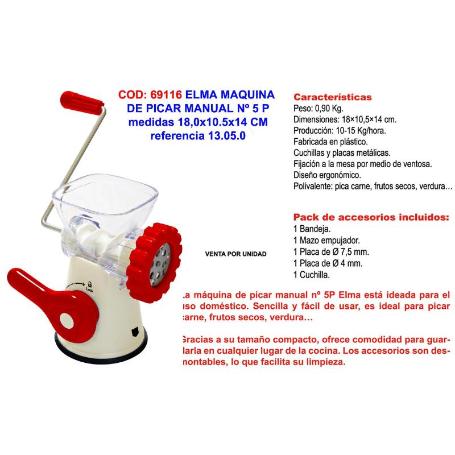 ELMA FINS MAQUINA DE PICAR MANUAL Nº 5 P 18,0X10.5X14 CM 13.05.0