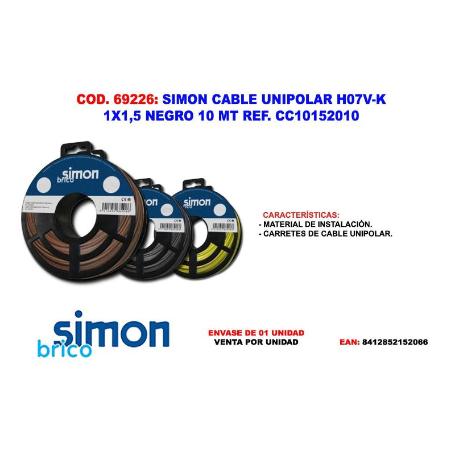 BAJA SIMON CABLE UNIPOLAR H07V-K 1X1,5 NEGRO 10 MT CC10152010