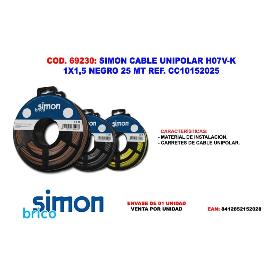 SIMON FINSTOCK CABLE UNIPOLARH07V-K 1X1,5 NEGRO 25 MT CC10152025