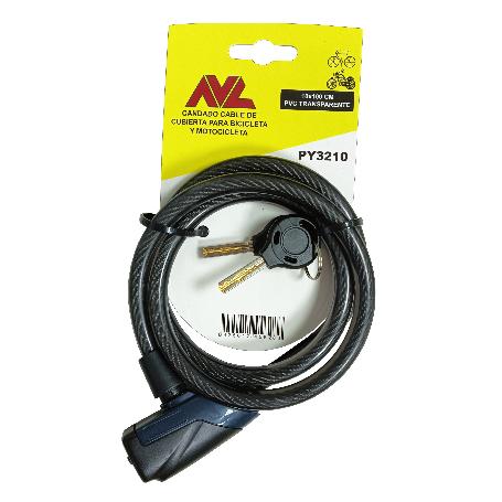 AVL CANDADO CABLE BICI-MOTO 10X100 4,5 MM LLAVE SEGURIDAD PY3210