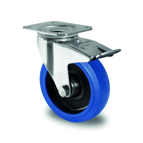 RUEDA INDUSTRIAL 80Ø GOMA ELASTI AZUL PLACA FRENO 20C0057