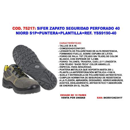 SIFER ZAPATO SEGURIDAD PIEL SERRAJE S1P PUNTERA  Nº40 YSS9190
