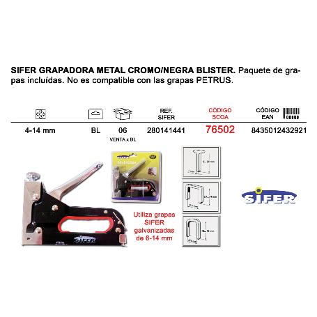 BAJA SIFER GRAPADORA METAL CROMO-NEGRA 4-14 MM B+GRAPA 280141441