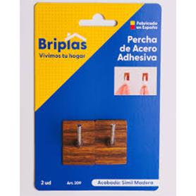 BRIPLAS COLGADOR COCINA ACERO MADERA ADHESIVO 2U GANCHO  L 209