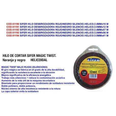 SIFER HILO DESBROZADORA NARANJA-NEGRO SILENCIO.HELICO.3.0MMX12 M