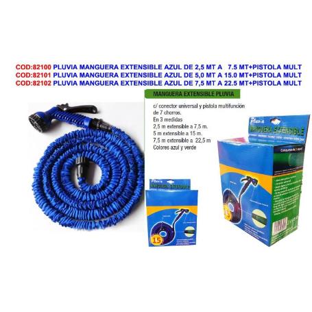 PLUVIA KIT MANGUERA EXTENSIBLE AZUL  5,0 M A 15.0 M+PISTOLA MULT