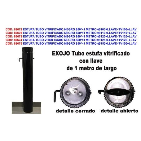 ESTUFA TUBO VITRIFICADO NEGRO 850º 1 METRO Ø110+LLAVE TV110+LLAV