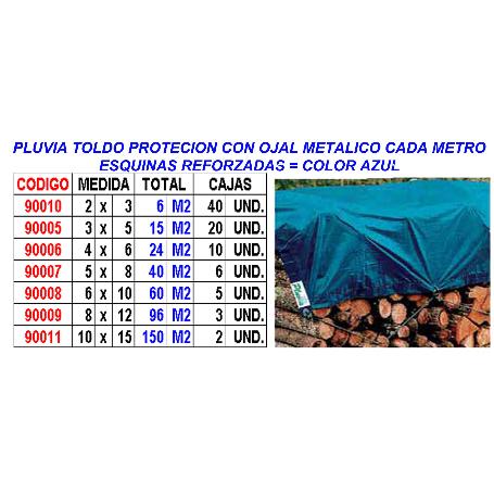 PLUVIA TOLDO LONA PROTECCION+OJAL+REFUERZO 4X6 24 M2 80GR AZUL