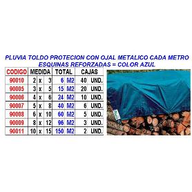 PLUVIA TOLDO LONA PROTECCION+OJAL+REFUERZO 6X10 60 M2 80GR AZUL
