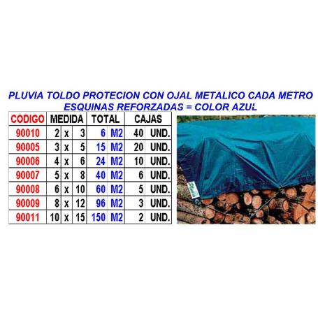 PLUVIA TOLDO LONA PROTECCION+OJAL+REFUERZO 8X12 96 M2 80GR AZUL