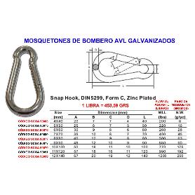 MOSQUETONES BOMBERO AVL DE   5X  50 GALVANIZADO (CAJA 25 UNIDADES)