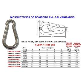 MOSQUETONES BOMBERO AVL DE 12X140 GALVANIZADO (CAJA 10 UNIDADES)