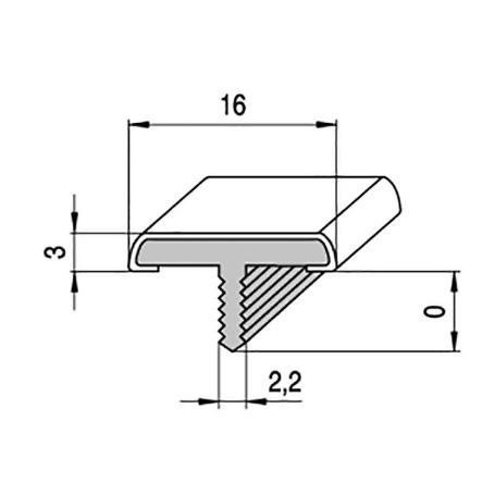 PERFIL T LAREDO 16MM 3M. PLATA MATE  EMBELLECEDOR PARA PUERTAS Y MUEBLES. (CAJA 100)