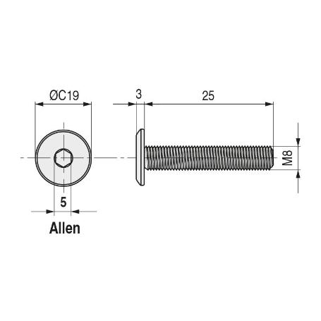TORNILLO EMBELLECEDOR CEGAS CABEZA PLANA ALLEN M6/M8 NÍQUEL. ELEGIR LARGO. LARGO 90MM DIÁMETRO 8MM