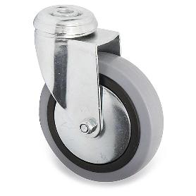 RUEDA GIRATORIA JADE PLUS ARO DE GOMA Ø100 TP ZINCADO PASANTE 10MM ANTIHILO Y DOBLE HILERA BOLAS