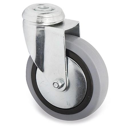 RUEDA GIRATORIA JADE PLUS ARO DE GOMA Ø100 TP ZINCADO PASANTE 10MM ANTIHILO Y DOBLE HILERA BOLAS