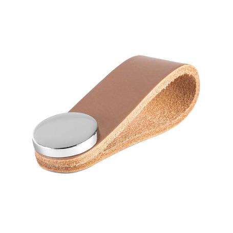 TIRADOR COLGANTE PIEL MODELO FLEXA 22X70 ACABADO BEIGE - CROMO DIST. AGUJERO COLGANTE 22X70