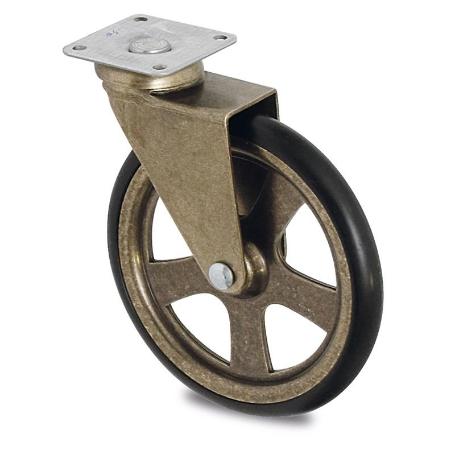RUEDA GIRATORIA CAMARENA ARO DE GOMA D105 PLÁSTICO BRONCE MAX.10KG. PLACA 50X50. H123.