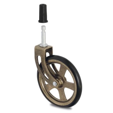 RUEDA GIRATORIA CAMARENA ARO DE GOMA D105 EC BRONCE MAX.10KG. CON FIJACION ESPIGA. H123.