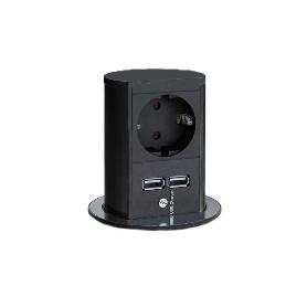 MODULO ENCHUFES ELEVATOR 1SCHUKO+2USB NEGRO  ALUM.ANOD.NEGRO MATE. PURE BLACK.
