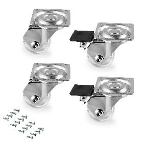 EMUCA LOTE DE 4 RUEDAS SLIP 3 TRANSPARENTES CON PLACA DE MONTAJE, DIÁMETRO 35MM, ACERO Y PLÁSTICO