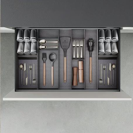 EMUCA ORGANIZADOR INCLINADO ORDERBOX PARA CAJÓN, 150X470MM, ACERO Y MADERA, GRIS ANTRACITA