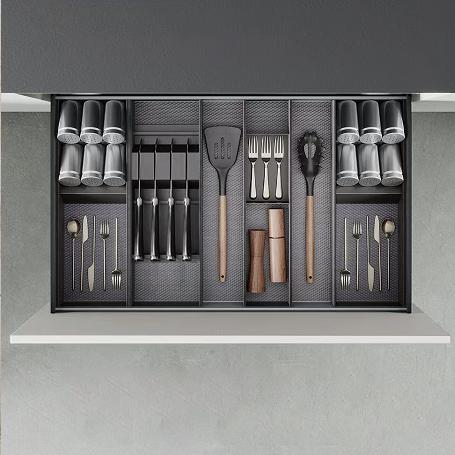 EMUCA PORTACUCHILLOS ORDERBOX PARA CAJÓN, 150X470MM, ACERO Y MADERA, GRIS ANTRACITA