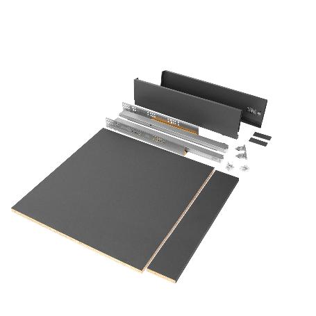 EMUCA KIT DE CAJÓN PARA COCINA O BAÑO VERTEX DE ALTURA 93MM CON REGULACIÓN 3D, TABLEROS INCLUIDOS, MÓDULO 600MM, GR