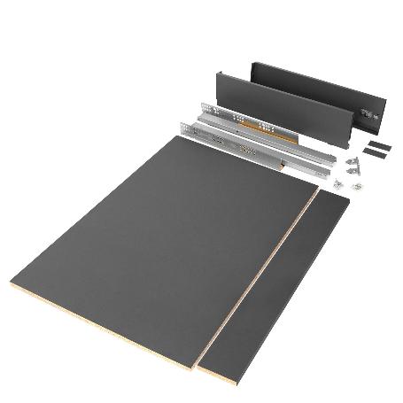 EMUCA KIT DE CAJÓN PARA COCINA O BAÑO VERTEX DE ALTURA 93MM CON REGULACIÓN 3D, TABLEROS INCLUIDOS, MÓDULO 900MM, GR
