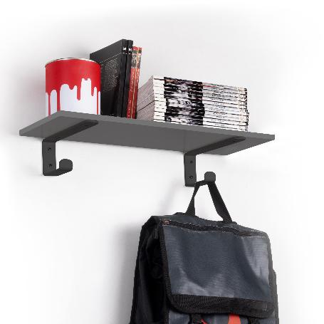 EMUCA JUEGO DE SOPORTES PARA ESTANTE DE MADERA SHELF CON COLGADOR INTEGRADO, ACERO, PINTADO NEGRO