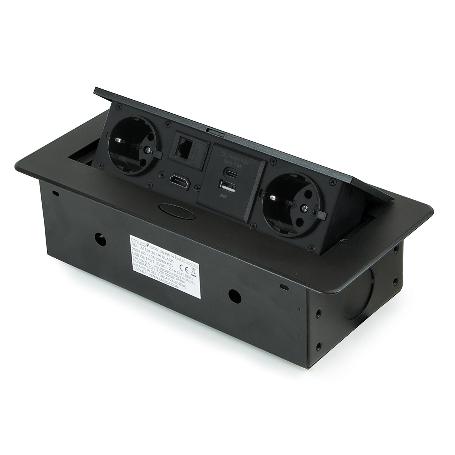 EMUCA MULTICONECTOR ATOM 26, 225X111MM, 2 ENCHUFES TIPO SCHUKO, 1 USB TIPO A, 1USB TIPO C, 1 RJ45, 1 HDMI, ZAMAK-AC