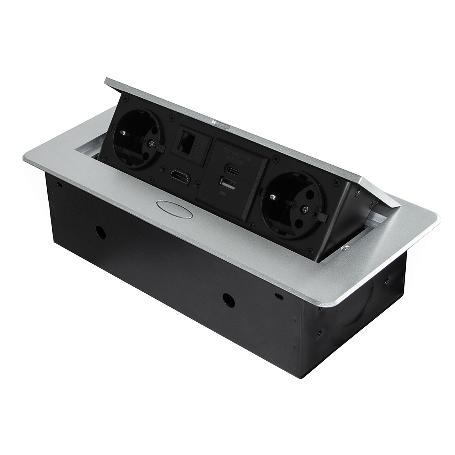 EMUCA MULTICONECTOR ATOM 26, 225X111MM, 2 ENCHUFES TIPO SCHUKO, 1 USB TIPO A, 1USB TIPO C, 1 RJ45, 1 HDMI, ZAMAK-AC