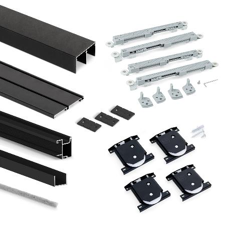 EMUCA KIT DE HERRAJES PARA ARMARIO DE 2 PUERTAS CORREDERAS Y CIERRE SUAVE PLACARD 74, MODELO TIRADOR SHARP, ESPESOR