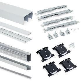 EMUCA KIT DE HERRAJES PARA ARMARIO DE 2 PUERTAS CORREDERAS Y CIERRE SUAVE PLACARD 81, PERFIL WAVE, ESPESOR 16MM, TA