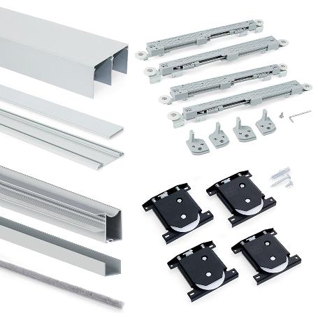 EMUCA KIT DE HERRAJES PARA ARMARIO DE 2 PUERTAS CORREDERAS Y CIERRE SUAVE PLACARD 81, PERFIL WAVE, ESPESOR 16MM, TA