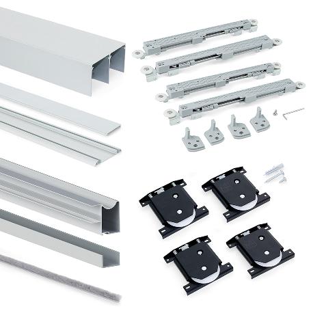 EMUCA KIT DE HERRAJES PARA ARMARIO DE 2 PUERTAS CORREDERAS Y CIERRE SUAVE PLACARD 81, PERFIL WAVE, ESPESOR 18MM, TA