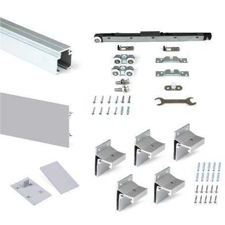 EMUCA KIT DE SISTEMA CORREDERO RAILWAY PARA PUERTAS CORREDERAS COLGADAS DE MADERA CON CIERRE SUAVE, 80KG, ALUMINIO,