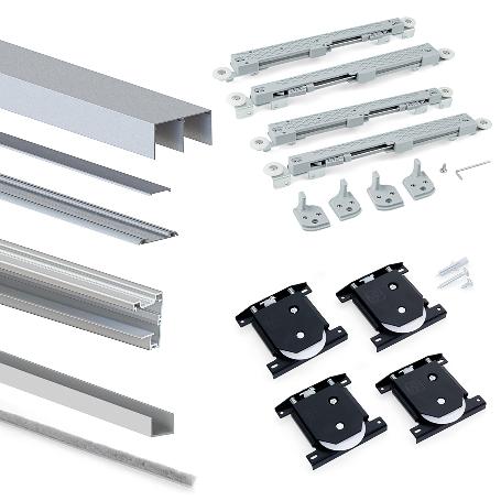 EMUCA KIT DE HERRAJES PARA ARMARIO DE 2 PUERTAS CORREDERAS Y CIERRE SUAVE PLACARD 90, PERFIL VALL, ESPESOR 19MM, TA