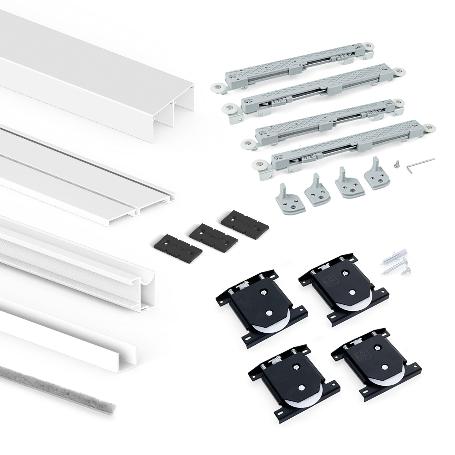EMUCA KIT DE HERRAJES PARA ARMARIO DE 2 PUERTAS CORREDERAS Y CIERRE SUAVE PLACARD 74, PERFIL WAVE, ESPESOR 16MM, TA