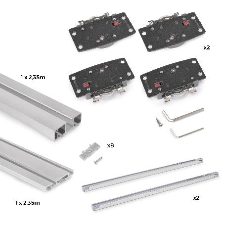 EMUCA SISTEMA FLOW 2 DE SUPERFICIE EN FORMATO KIT PARA UN ARMARIO DE 2 PUERTAS CORREDERAS DE MADERA APOYADAS CON CI