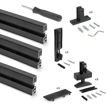 EMUCA LOTE DE 3 ESTRUCTURAS ZERO CON HERRAJES Y PERFILES PARA MONTAJE AL SUELO Y A PARED CON NIVELADOR RECTANGULAR,